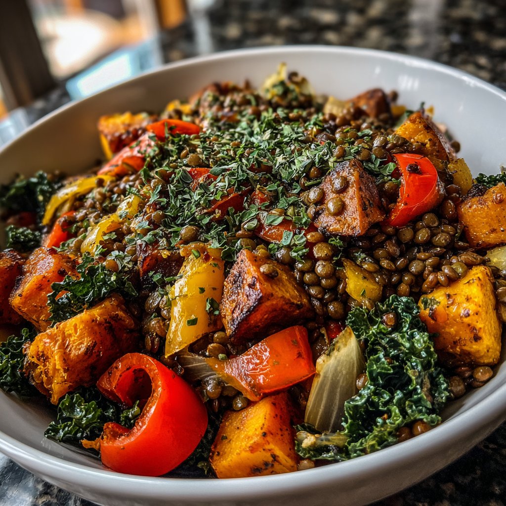 Roasted Veggie Lentil Grain Bowl