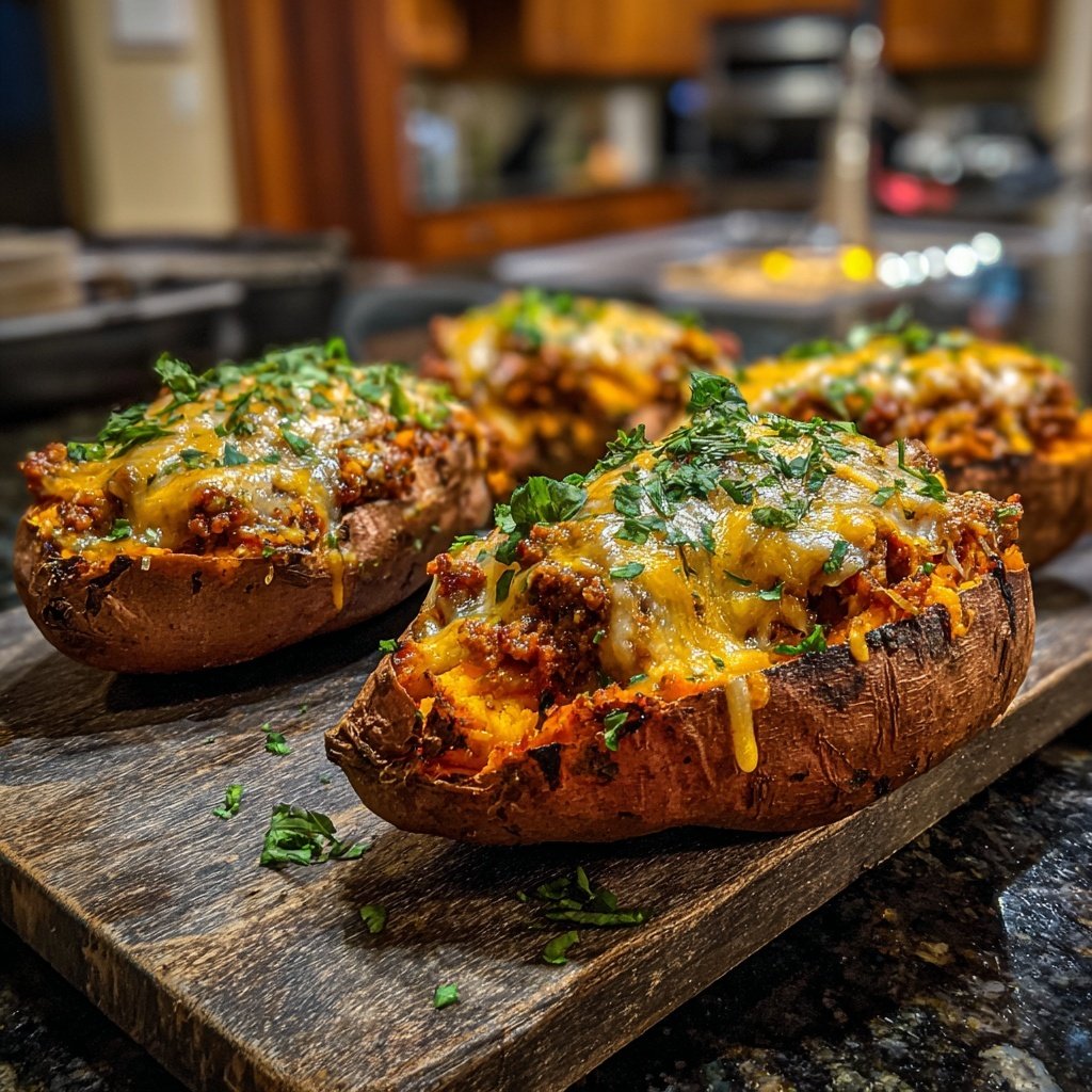 Ground Beef Stuffed Sweet Potatoes