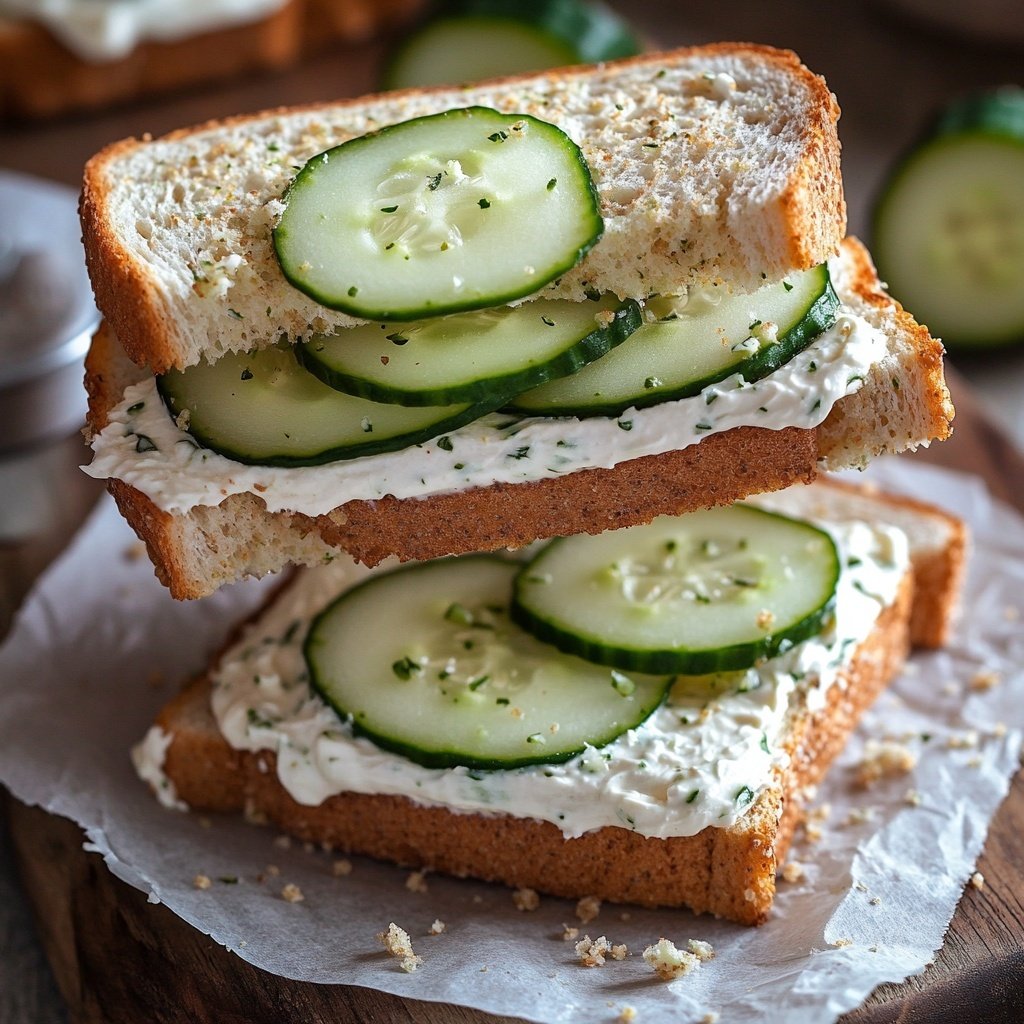 Light Cucumber Cream Cheese Sandwich Lunch