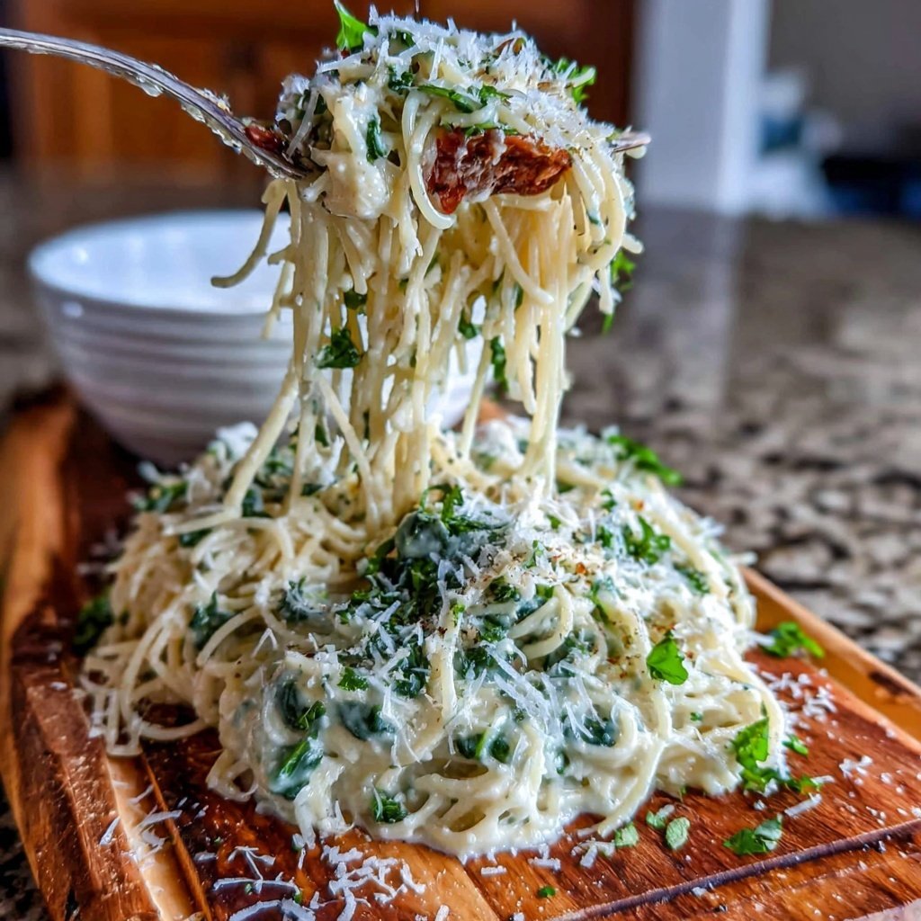 Angel Hair Pasta With Spinach Alfredo
