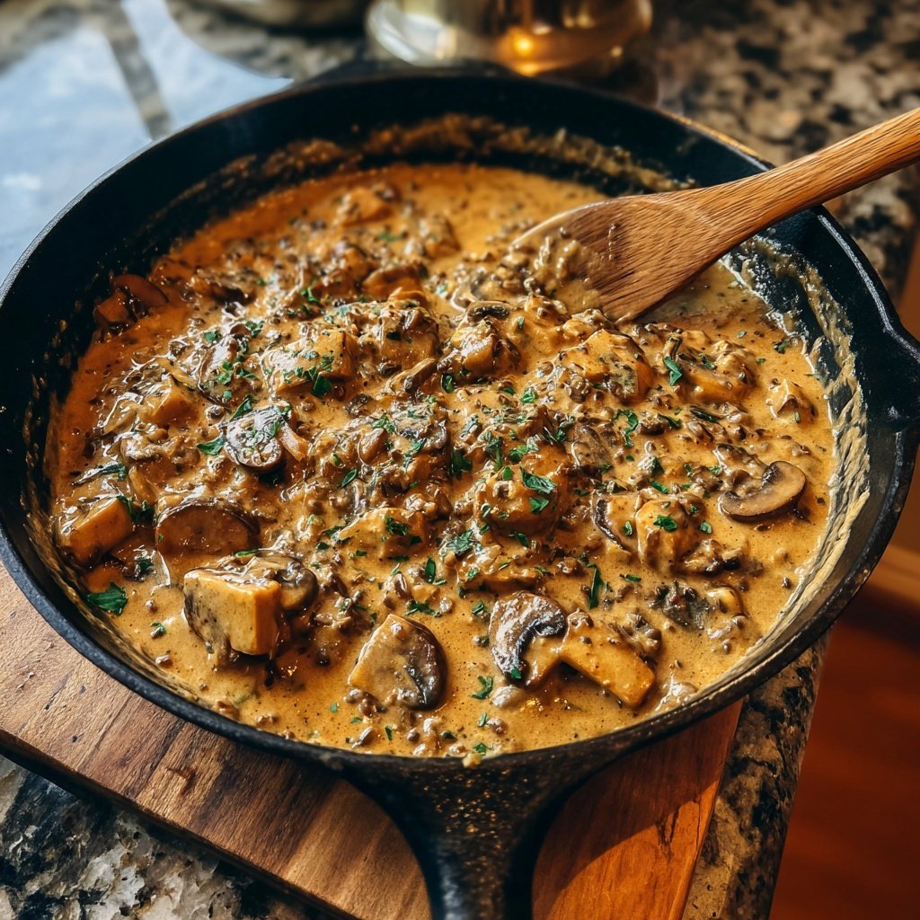 Creamy Mushroom Lentil Skillet