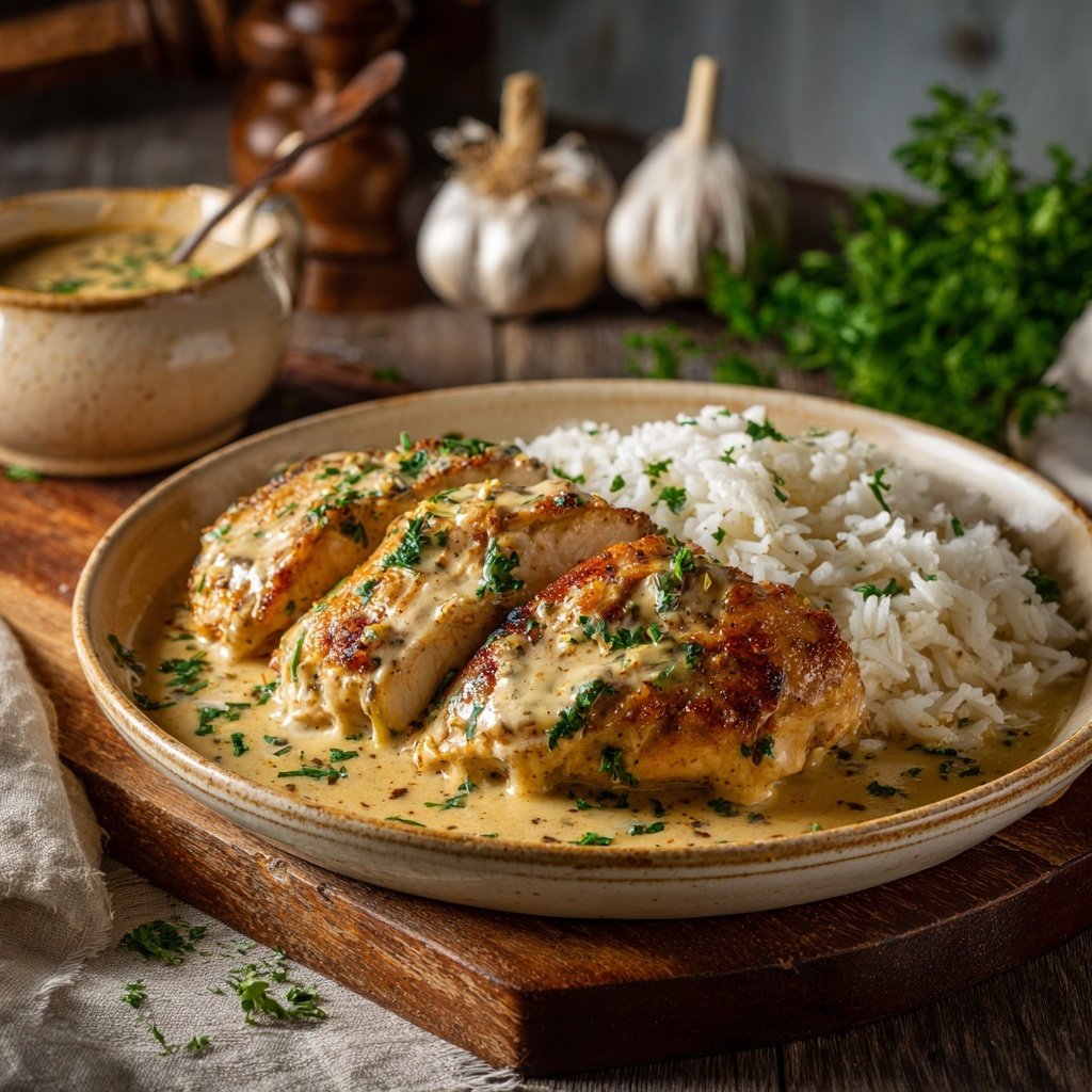 Creamy Garlic Chicken With Rice